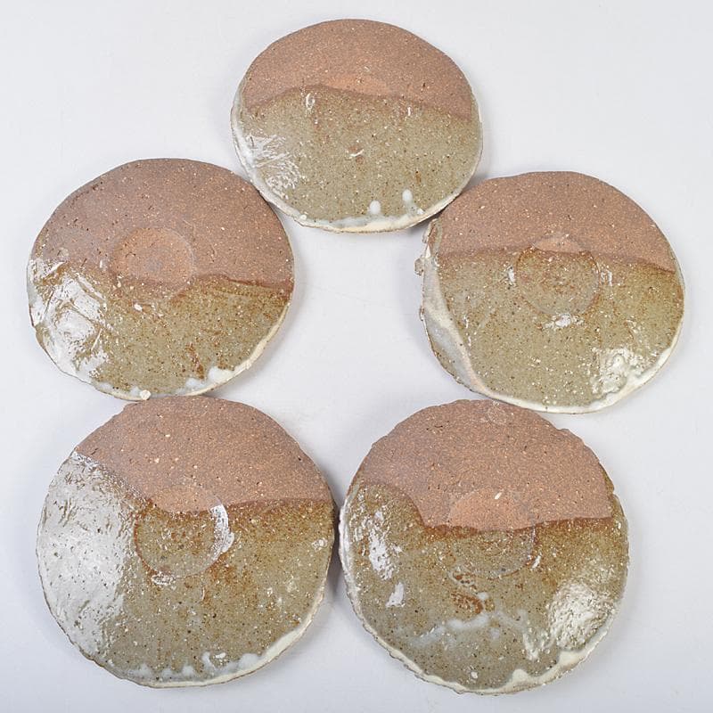 和食器　唐津焼　絵唐津　鉄絵　丸皿　銘々皿　五客　在銘　共箱　V　R9161B