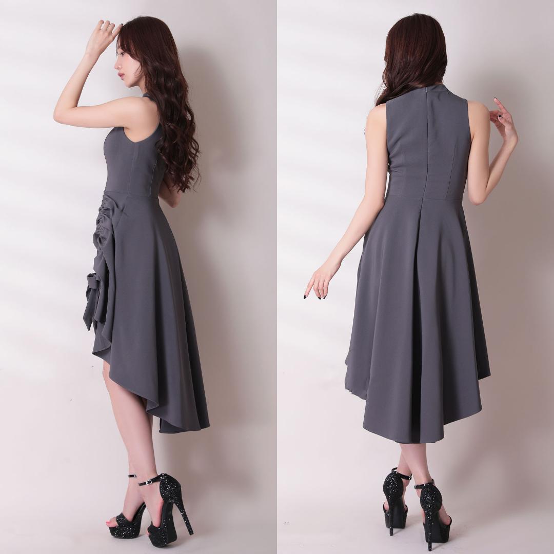 Andy アンディ テールカット プチハイネック ギャザリング ミディアムドレス