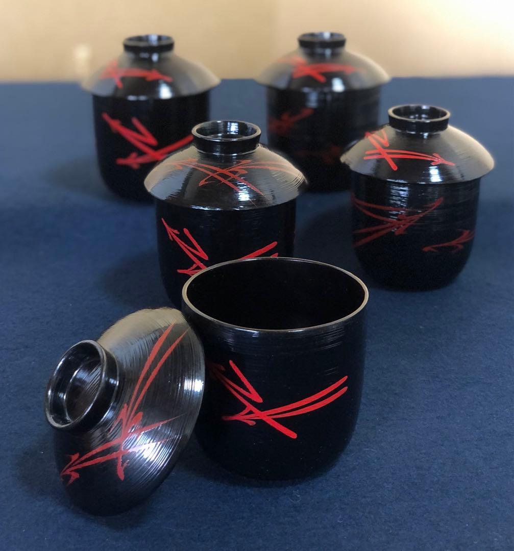 懐石 松葉絵 箸洗5客 木製漆器 平安 光阿弥造 共箱　250905H3