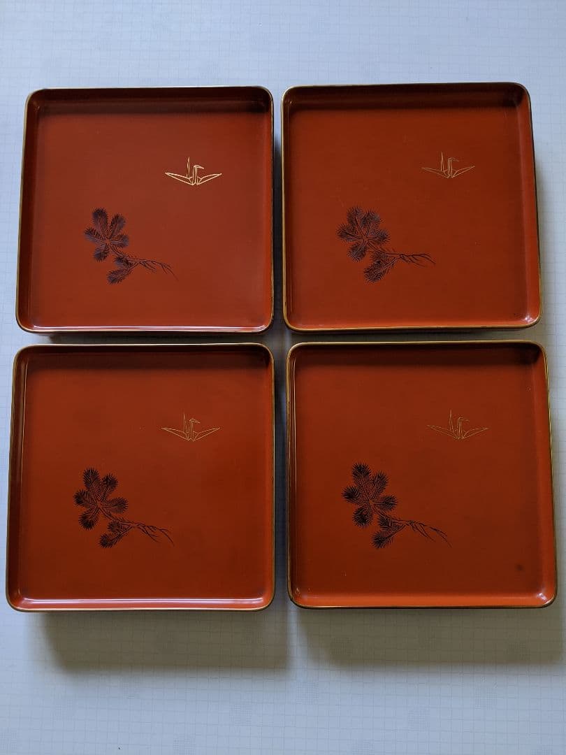 「折鶴＆松」朱漆小膳 20客 アンティーク