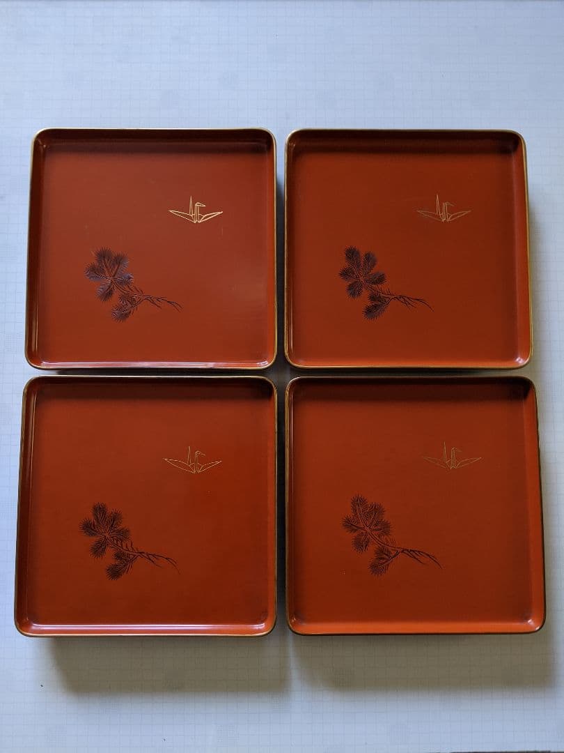 「折鶴＆松」朱漆小膳 20客 アンティーク