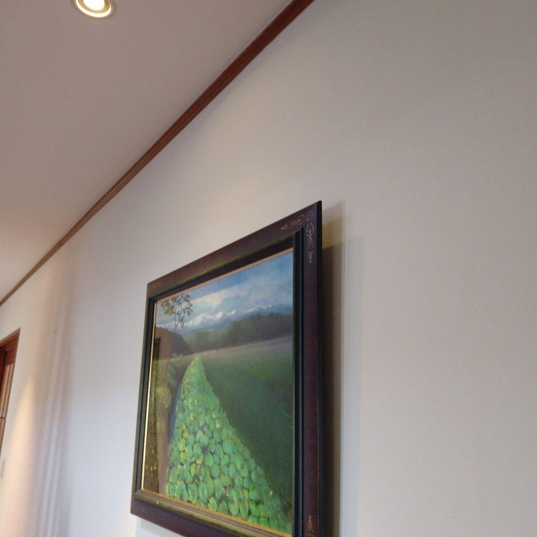 高級特注額縁】蓮根畑 蓮 風景画 肉筆画 油彩画 大判 サイン有り