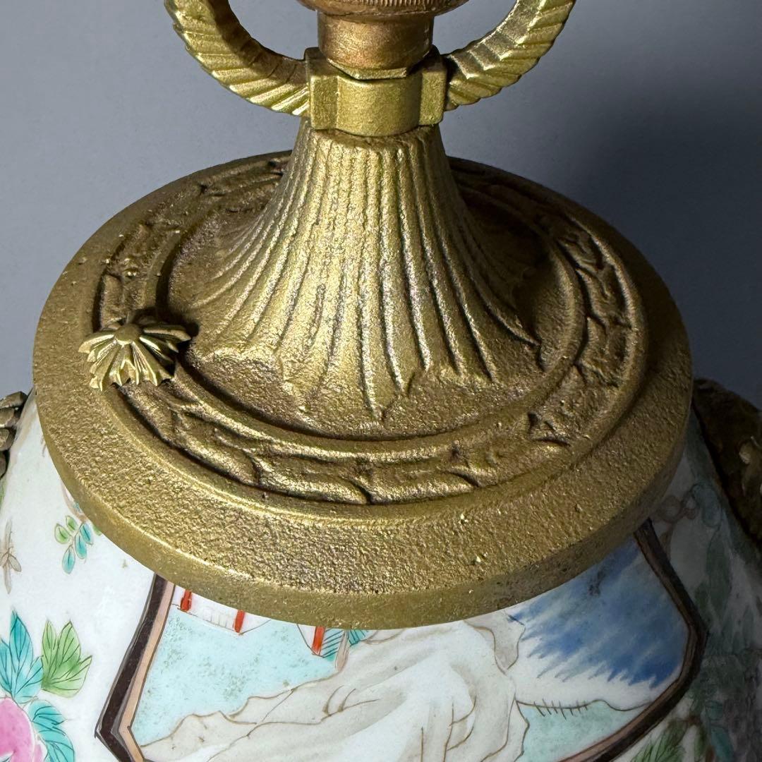 明治時代 肥碟山信甫造 ランプスタンド 高さ57cm 名品 有田焼 里帰り