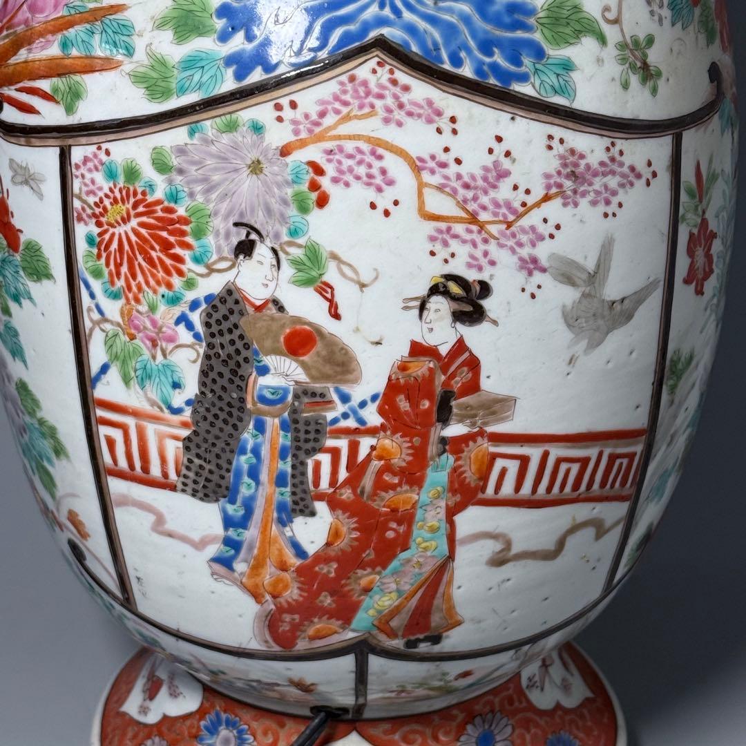 明治時代 肥碟山信甫造 ランプスタンド 高さ57cm 名品 有田焼 里帰り