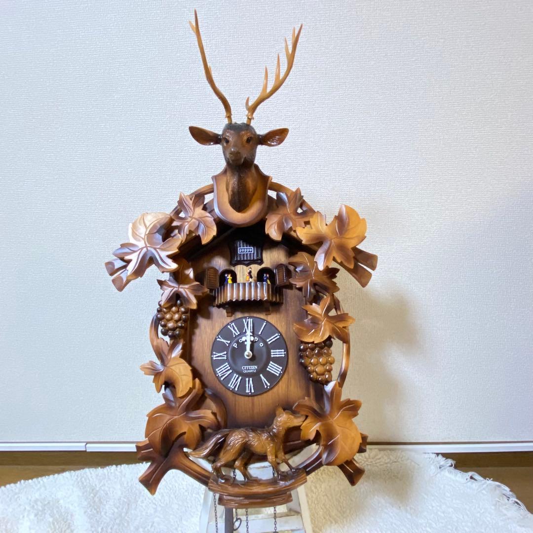 CITIZEN シチズン 壁掛け時計 鳩時計 木製 鹿 アンティーク 振り子付き