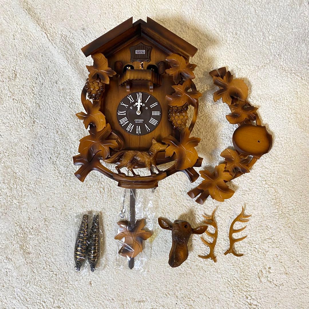 CITIZEN シチズン 壁掛け時計 鳩時計 木製 鹿 アンティーク 振り子付き