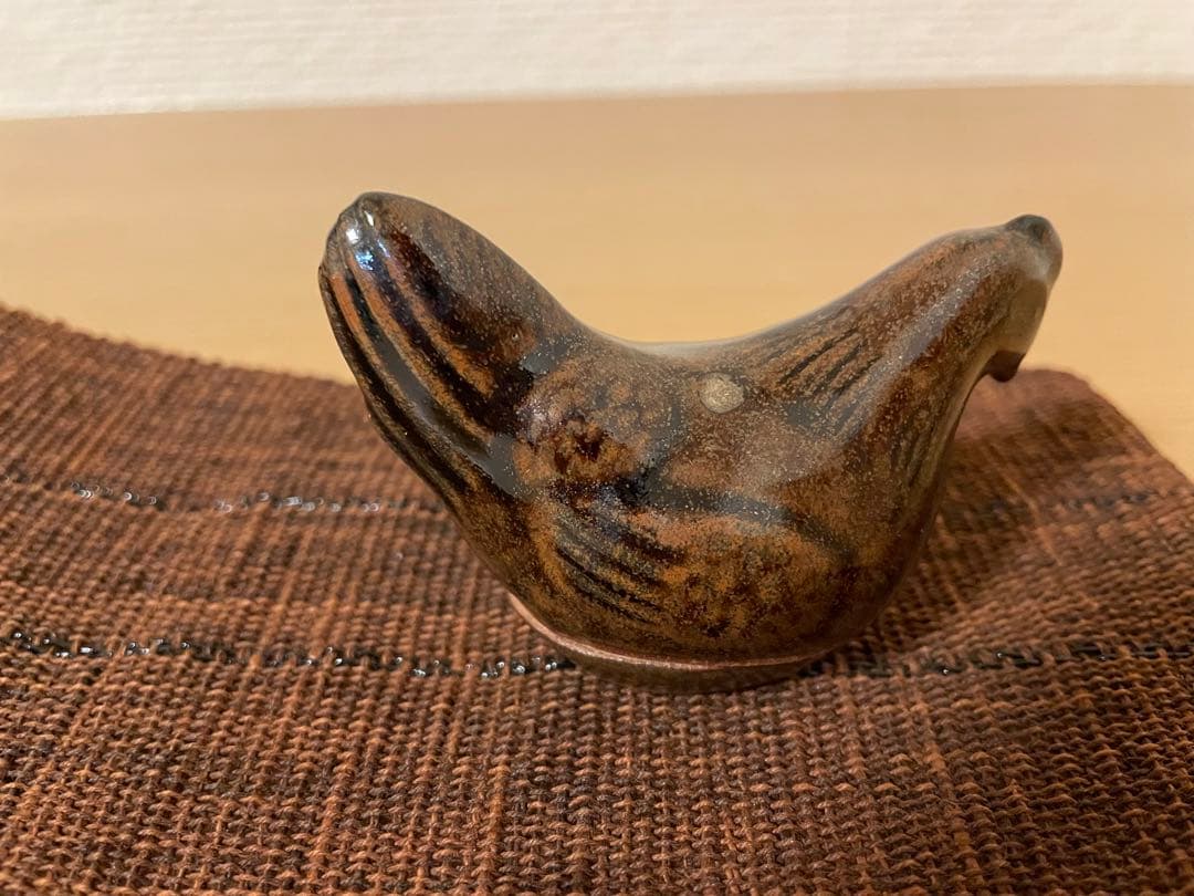 鉄釉 鳥形 香合 1客 銘入り