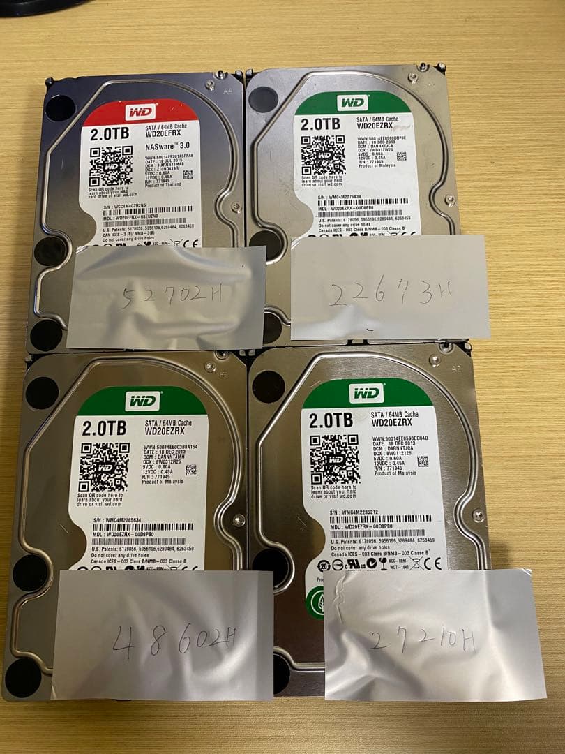 WD HDD 2TB 4枚セット 動作確認すみ 複数在庫あり