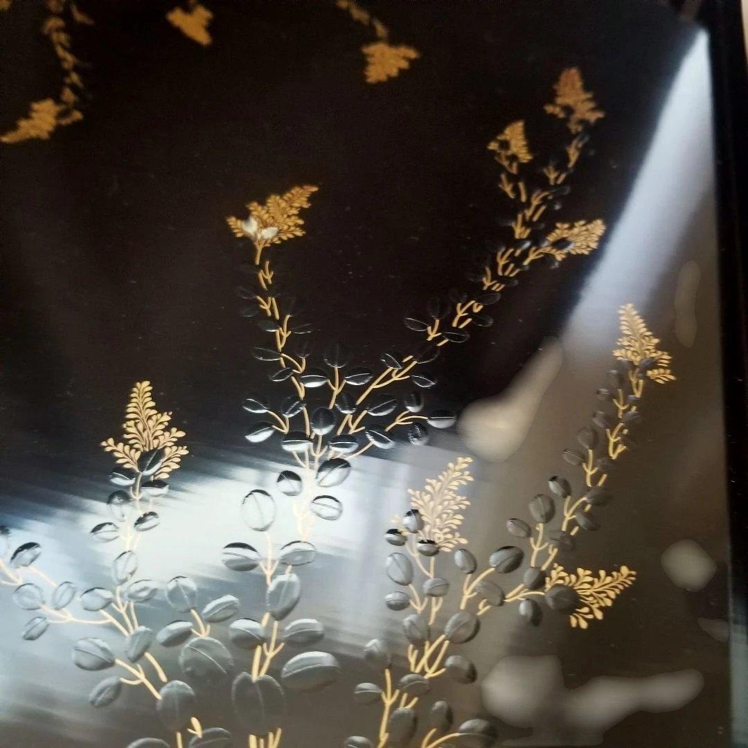 能登輪島塗　時代漆塗 膳 黒地 萩金蒔絵金　漆器　お膳　2客