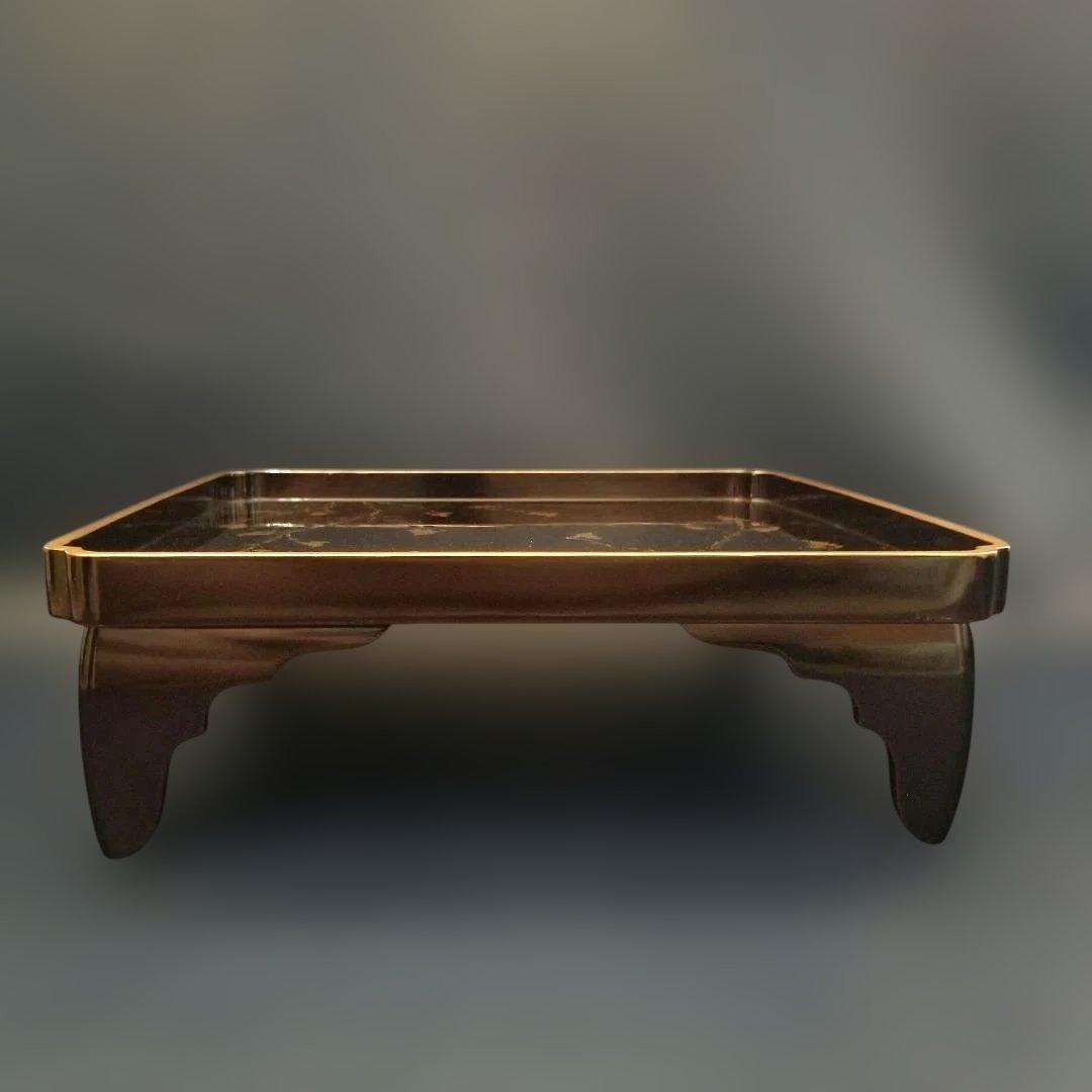 能登輪島塗　時代漆塗 膳 黒地 萩金蒔絵金　漆器　お膳　2客