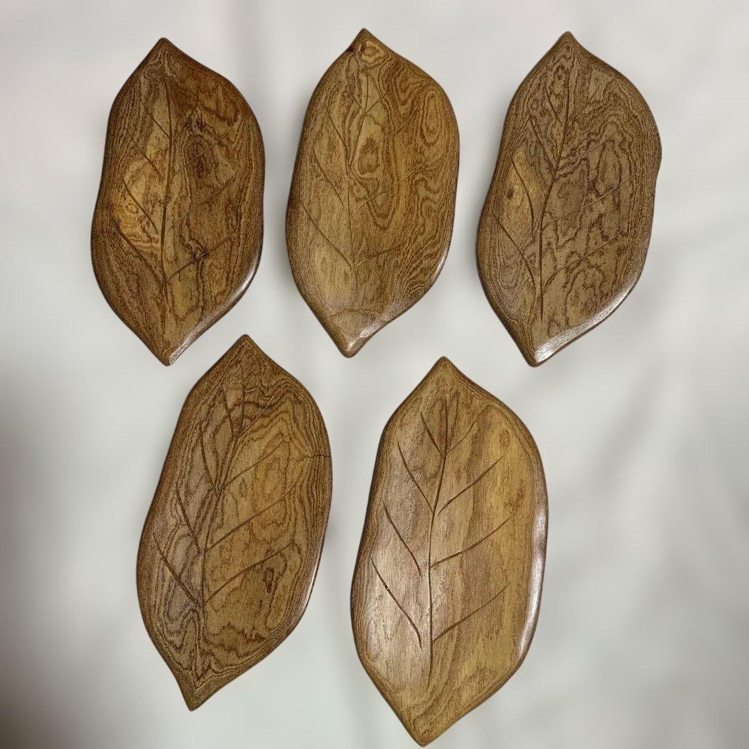 欅　樹皮葉型銘々皿　5枚セット
