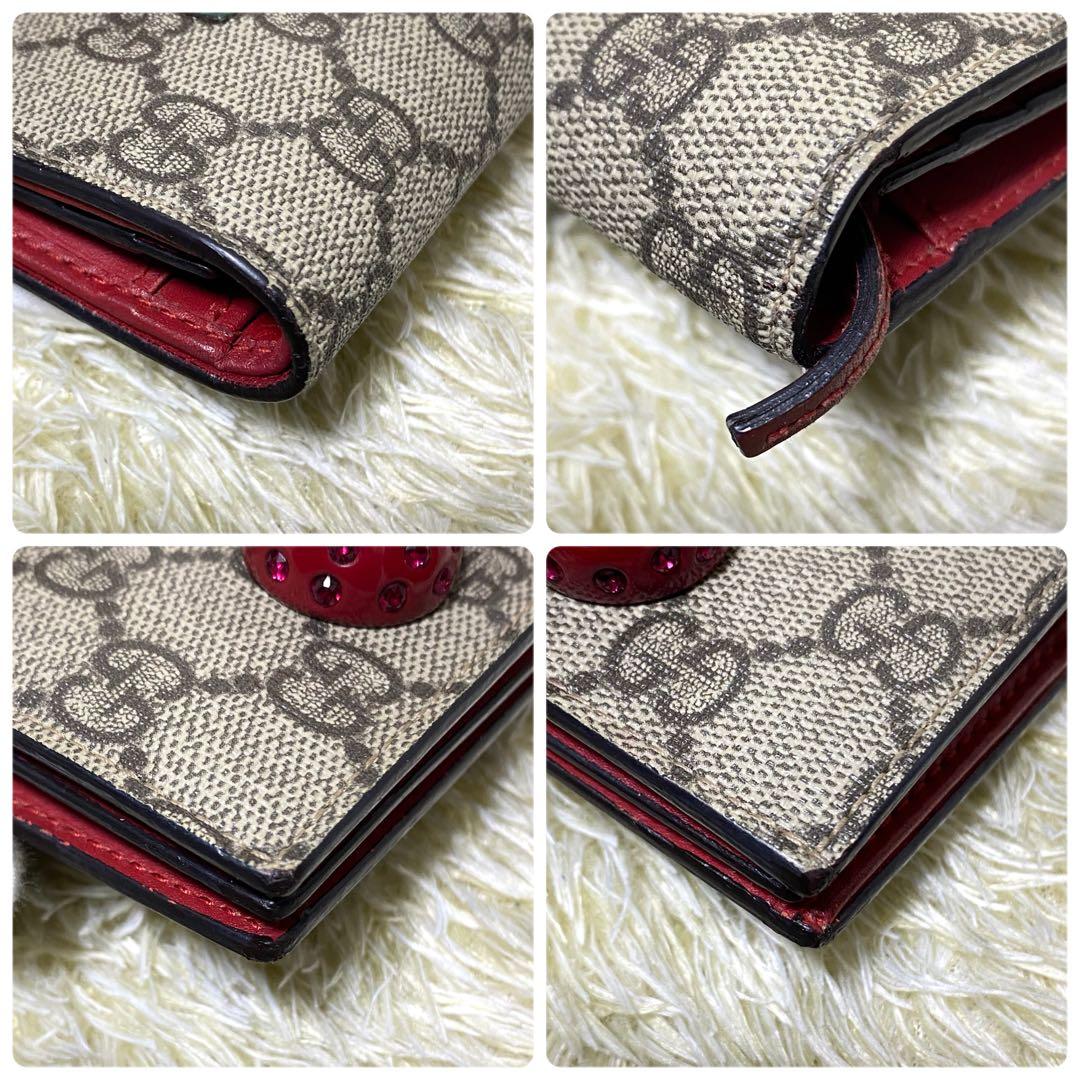 美品 ストーン完備✨ GUCCI グッチ チェリー 二つ折り財布 GG柄