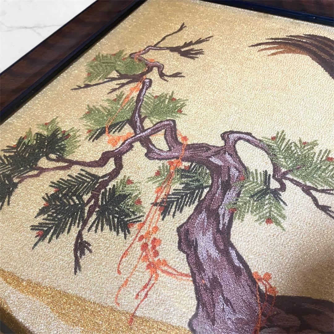文化刺繍 鷲と松 鷲 額縁 アンティーク 昭和