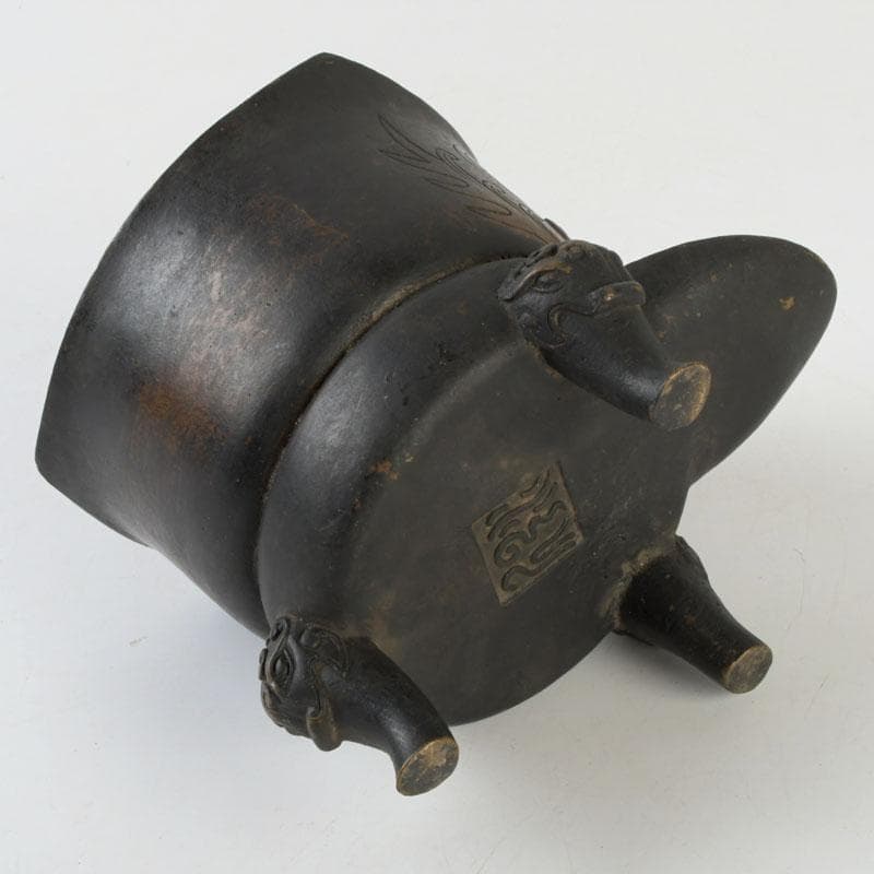 茶道具 古銅 鬼面 涼炉 香炉 在銘 Z 9628