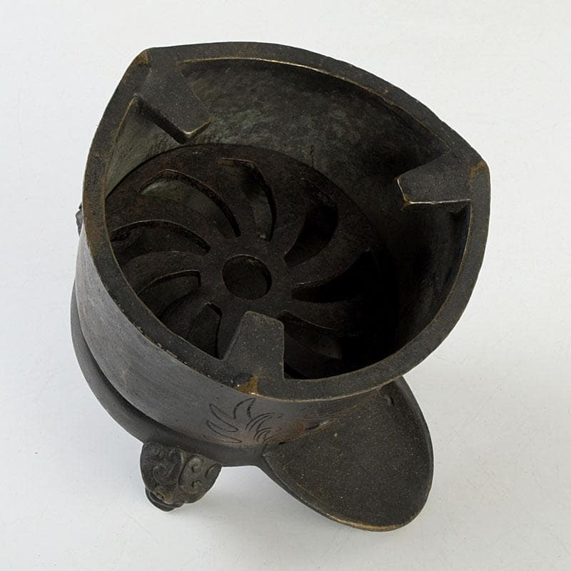 茶道具 古銅 鬼面 涼炉 香炉 在銘 Z 9628