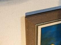 【真作】絵画　原よしえ　日本画6号　蒼に咲くバラ　深藍に映える橙の花々　W107