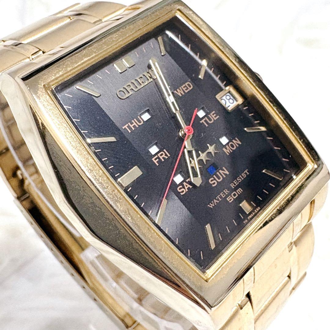 美品✨ORIENT オリエント スリースター 自動巻き デイデイト スクエア型