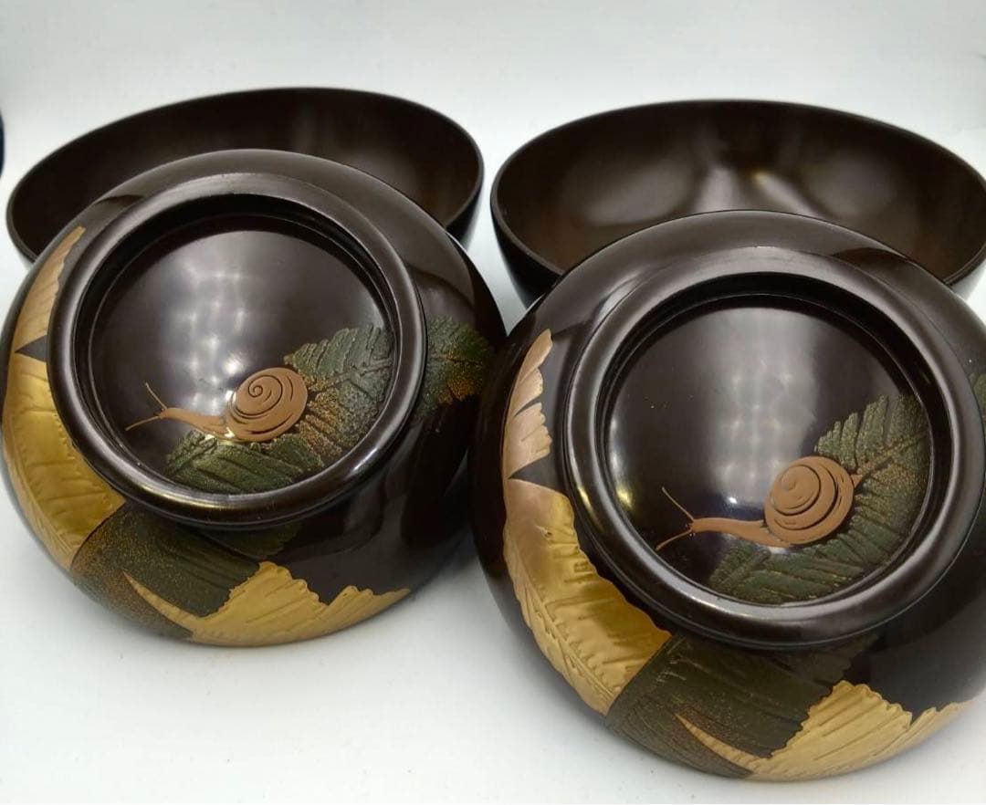 最高級 蓋付き汁椀 2客 お吸物 金漆塗 高蒔絵 芭蕉