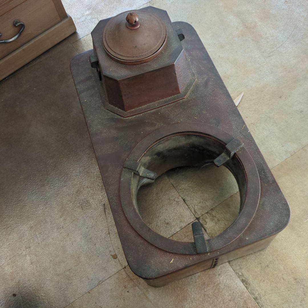 骨董 長火鉢 関西火鉢 ひのき 檜 銅器のどうこう付き 内側銅