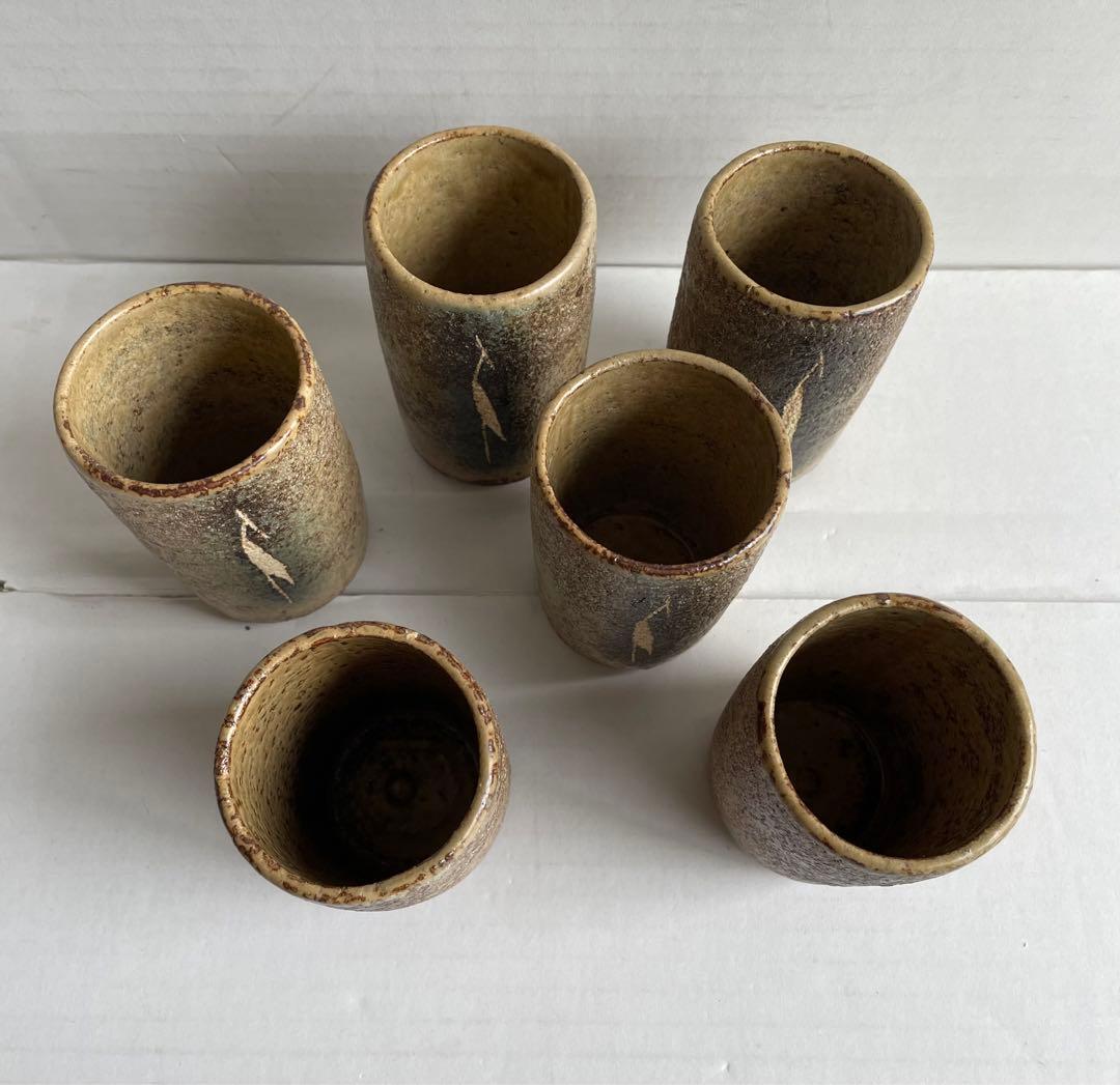 河本五郎　灰釉鳥紋　汲出碗　6客揃い