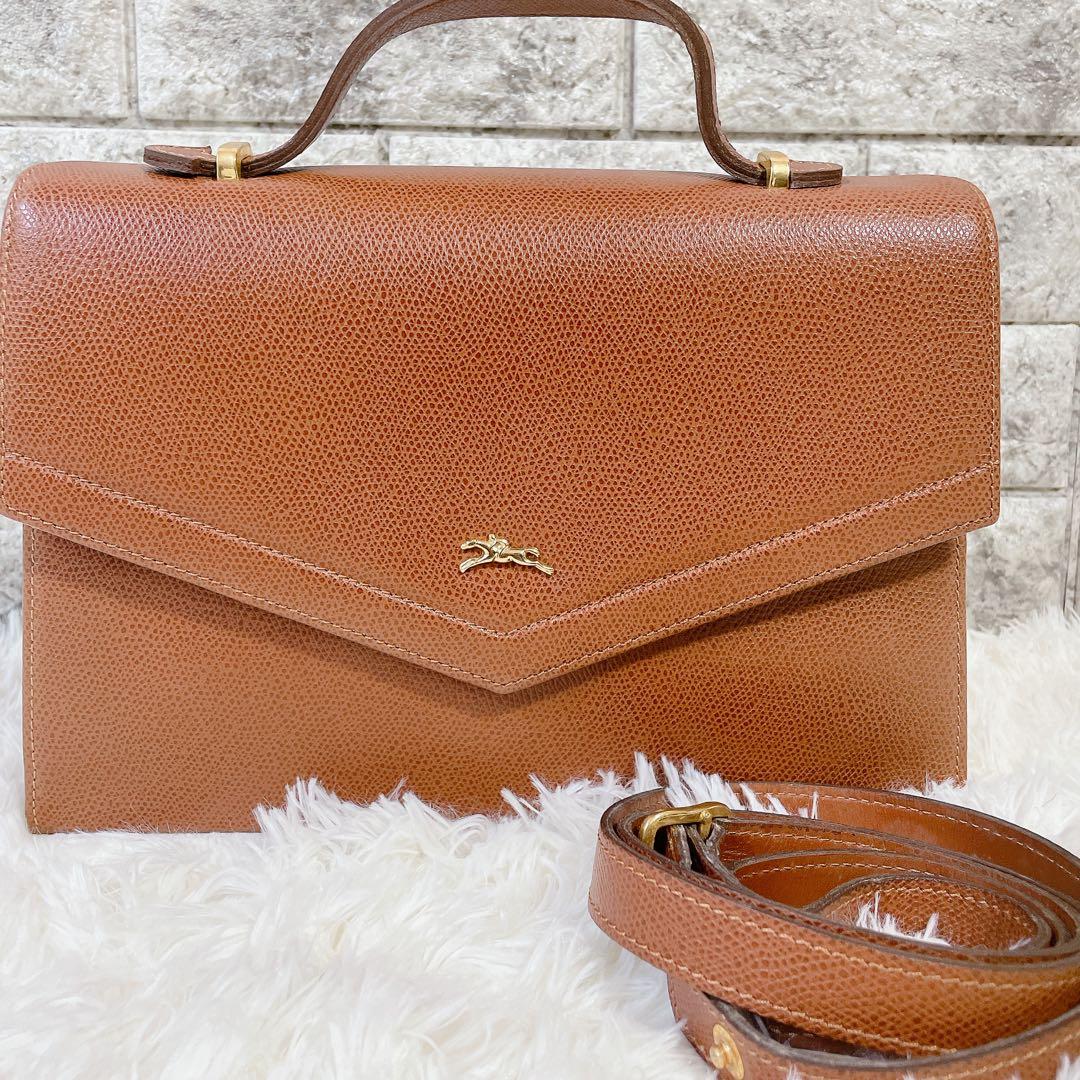 美品　ロンシャン　オールレザー　本革　2way ハンドバッグ　ゴールドロゴ