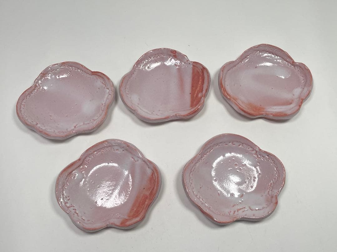 和食器】 林正太郎 『絵志野梅形銘々皿』5枚 共箱 小皿 菓子