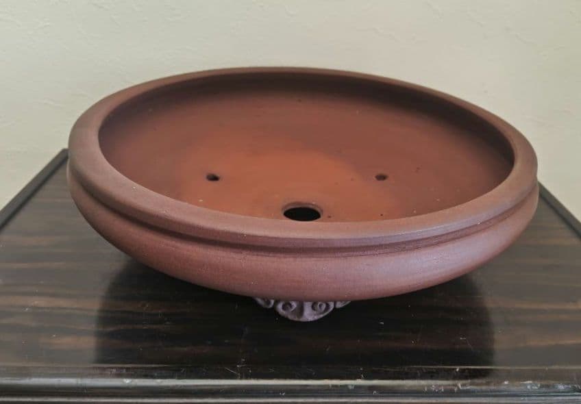 陶器製 赤褐色 大型盆栽鉢 排水穴付き 落款 陶陽 松本武
