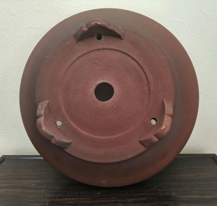 陶器製 赤褐色 大型盆栽鉢 排水穴付き 落款 陶陽 松本武