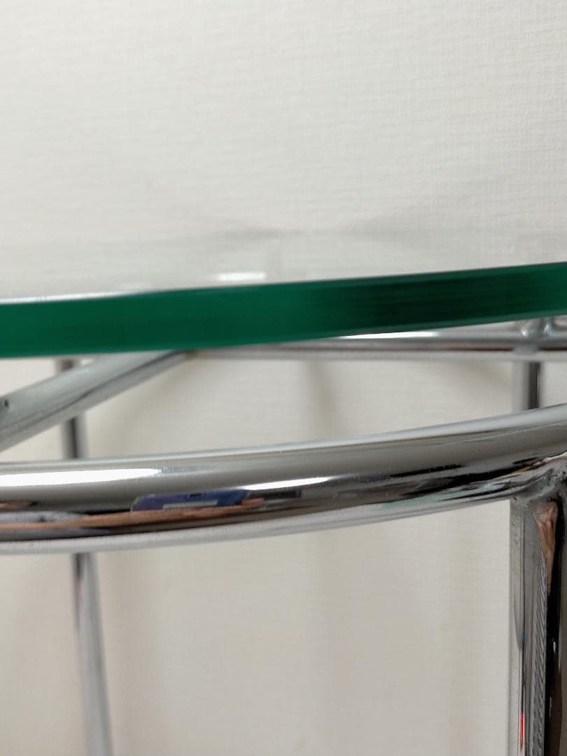 ガラスサイドテーブル 丸型 強化ガラス クロム脚 北欧風 250808-2Y