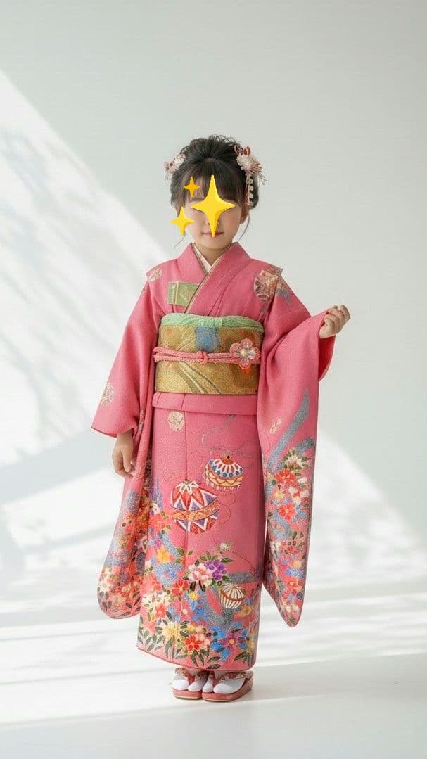 7歳　ピンク鈴　七五三　お着物・帯セット