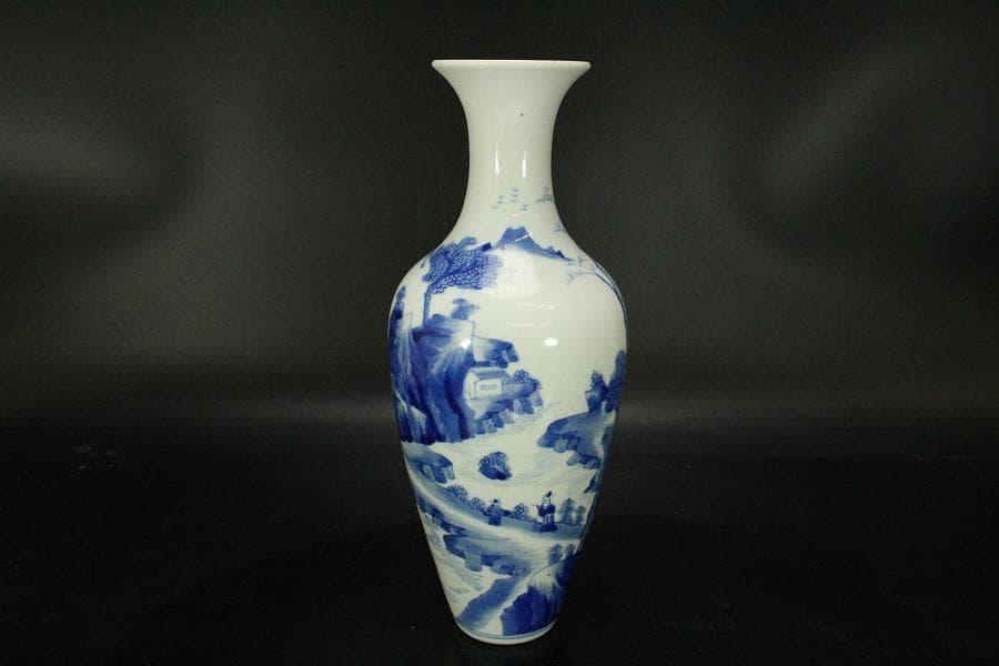 中国美術 青花 山水紋 瓶 高27.5cm(HA371)