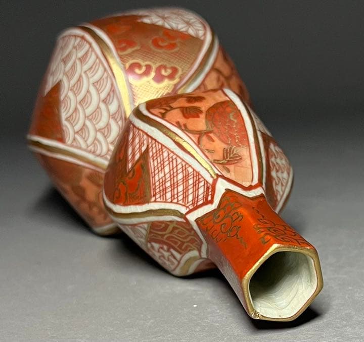 エビス】徳利 九谷焼 福印 金彩赤絵唐草文景色図 金襴手 赤絵 御銚子