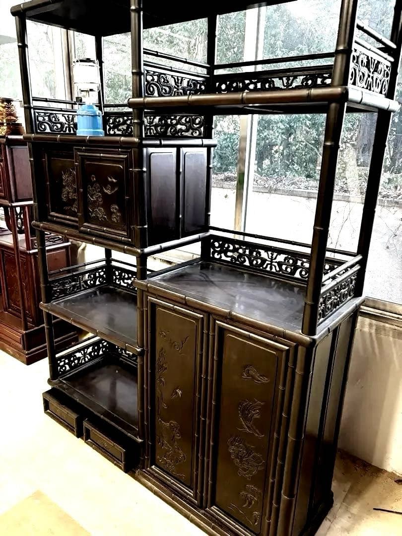 レア 貴重 骨董品 棚 飾り棚 茶箪笥 透かし彫り 昭和年代品 茶棚和棚、家具