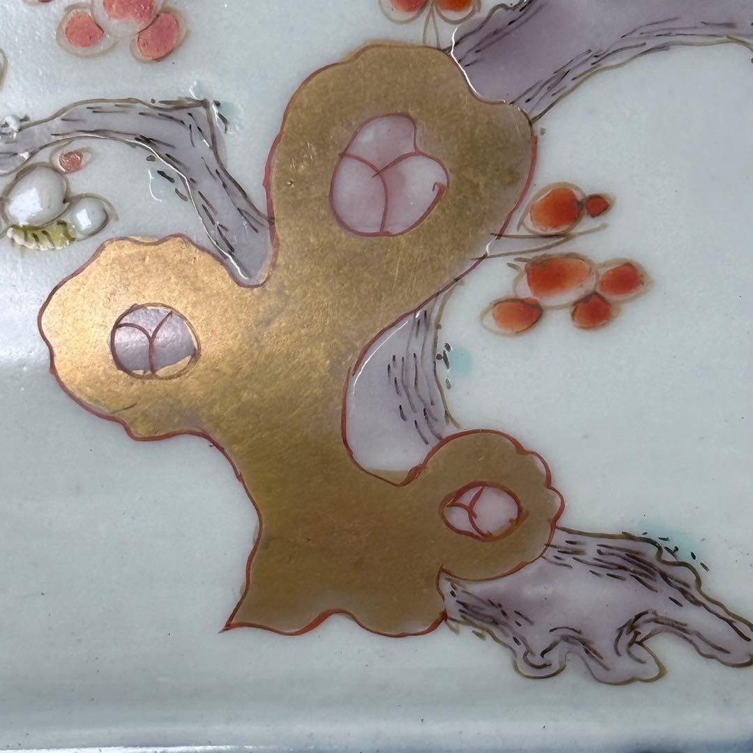 江戸後期〜明治時代 色絵松竹梅鳥賢人図六角鉢 共箱 古美術