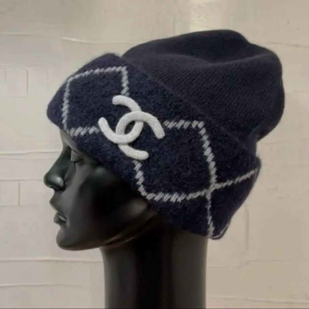【CHANEL】シャネル アーガイル柄ニット帽 CHANEL（シャネル） 帽子 ニット帽 カシミヤ ブラック 4402 : ACROSS