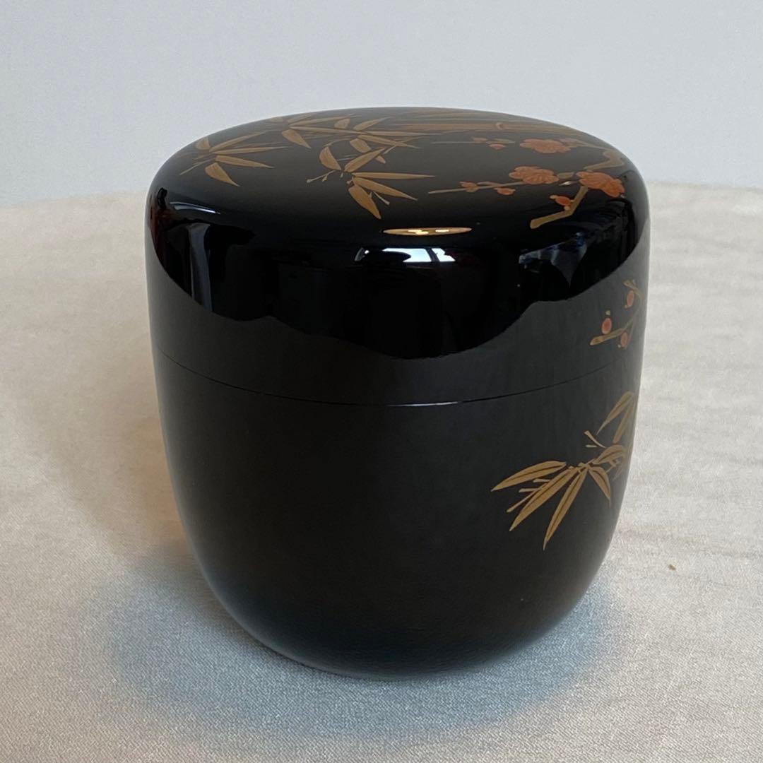 棗】茶道具 荒井正春作 利休型 漆器 梅 竹 蘭 菊 四君子蒔絵 共箱