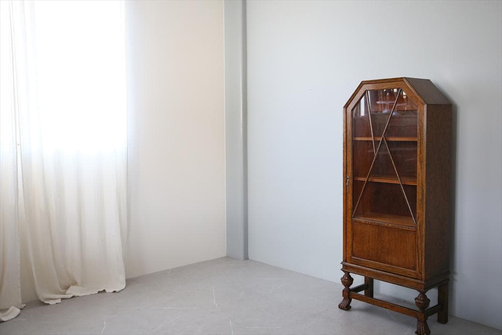 英国アンティークアールデコ様式キャビネット/木製本棚/食器棚/飾り棚