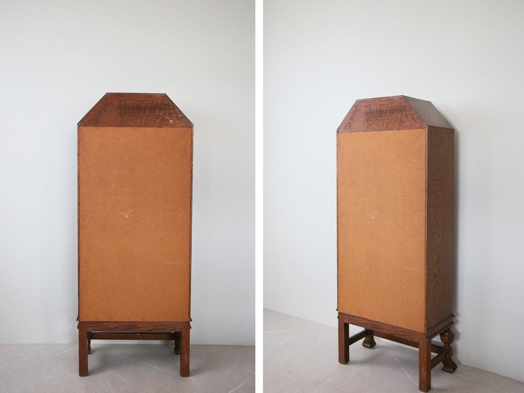 英国アンティークアールデコ様式キャビネット/木製本棚/食器棚/飾り棚