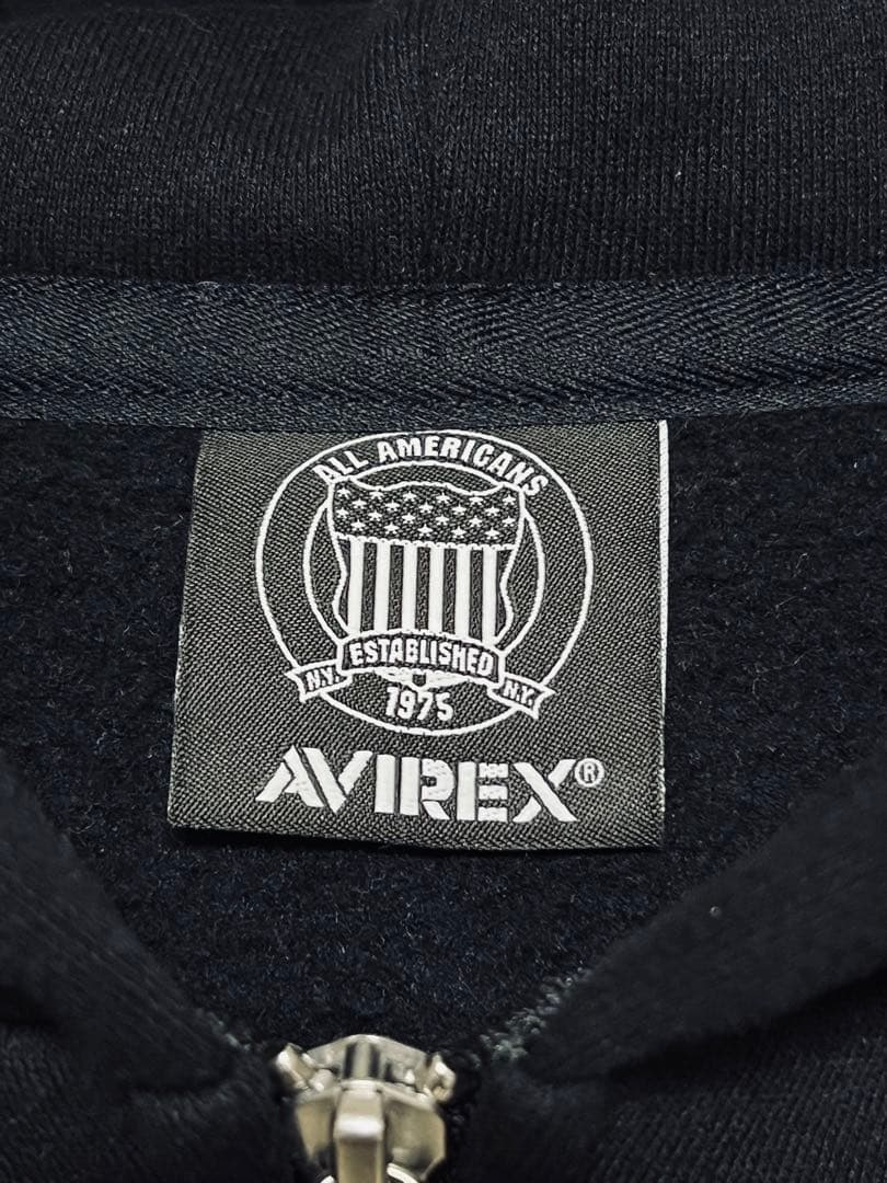AVIREX バーシティ ロゴ スウェット ジップ パーカー 黒 L