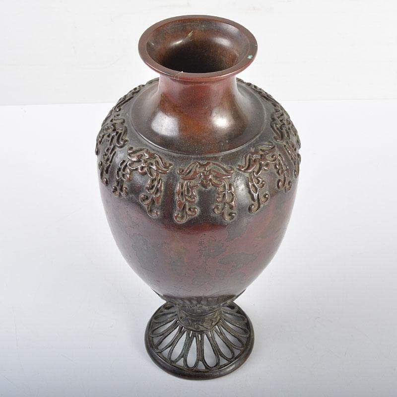 時代金工　古銅斑紫銅　古銅花瓶　D　R4334