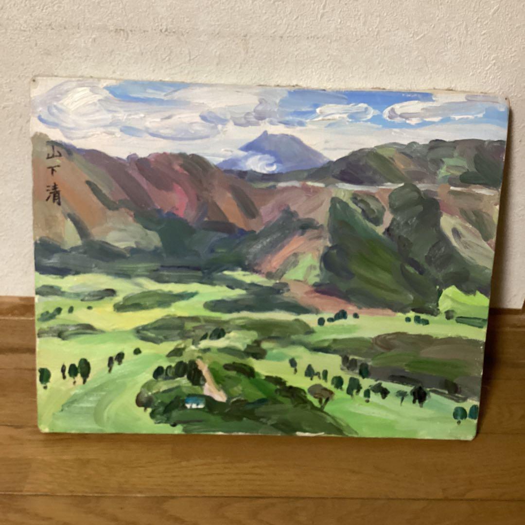 模写　山下清　油彩風景画　キャンバスのみ　キャンバス裏寄贈作品サイン在　肉筆画