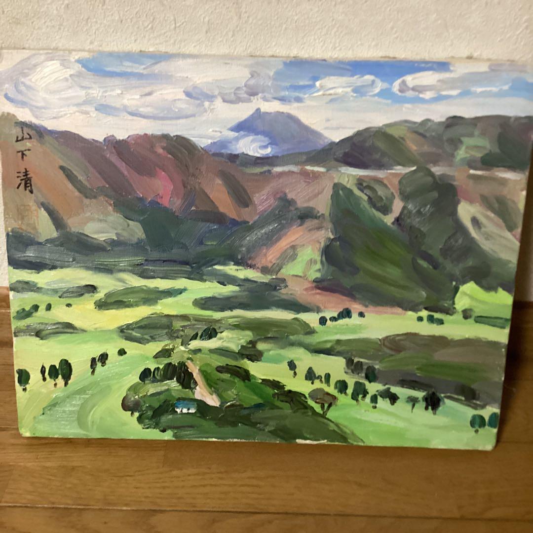 模写　山下清　油彩風景画　キャンバスのみ　キャンバス裏寄贈作品サイン在　肉筆画