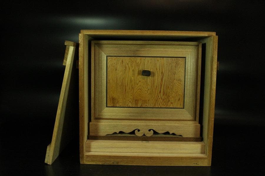 煎茶 銘木 寄せ木 茶箱 器局 指物師 暲尚斎 古希作 共箱(K-YC503)