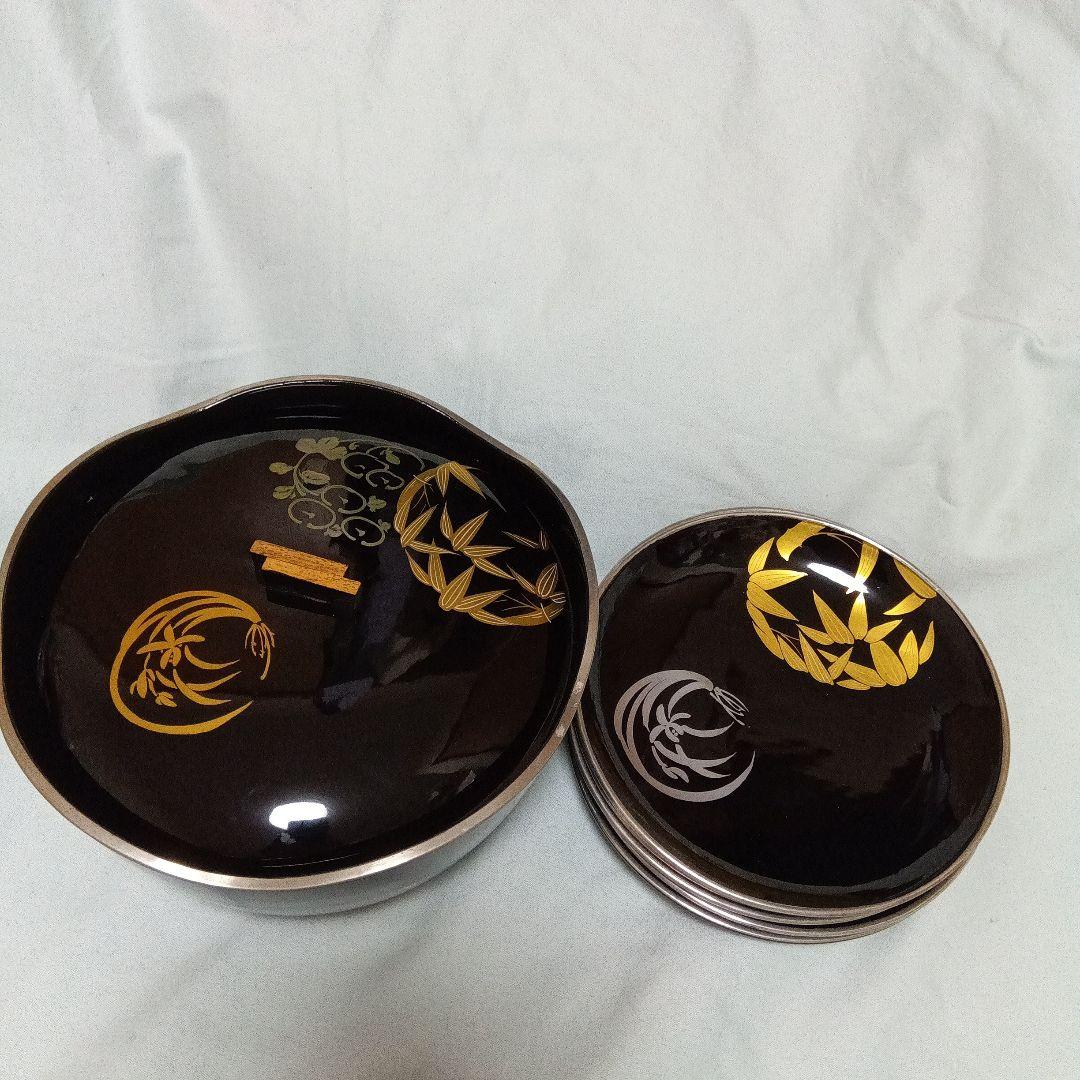 昭和レトロ 漆塗り 菓子器＆銘々皿５枚セット