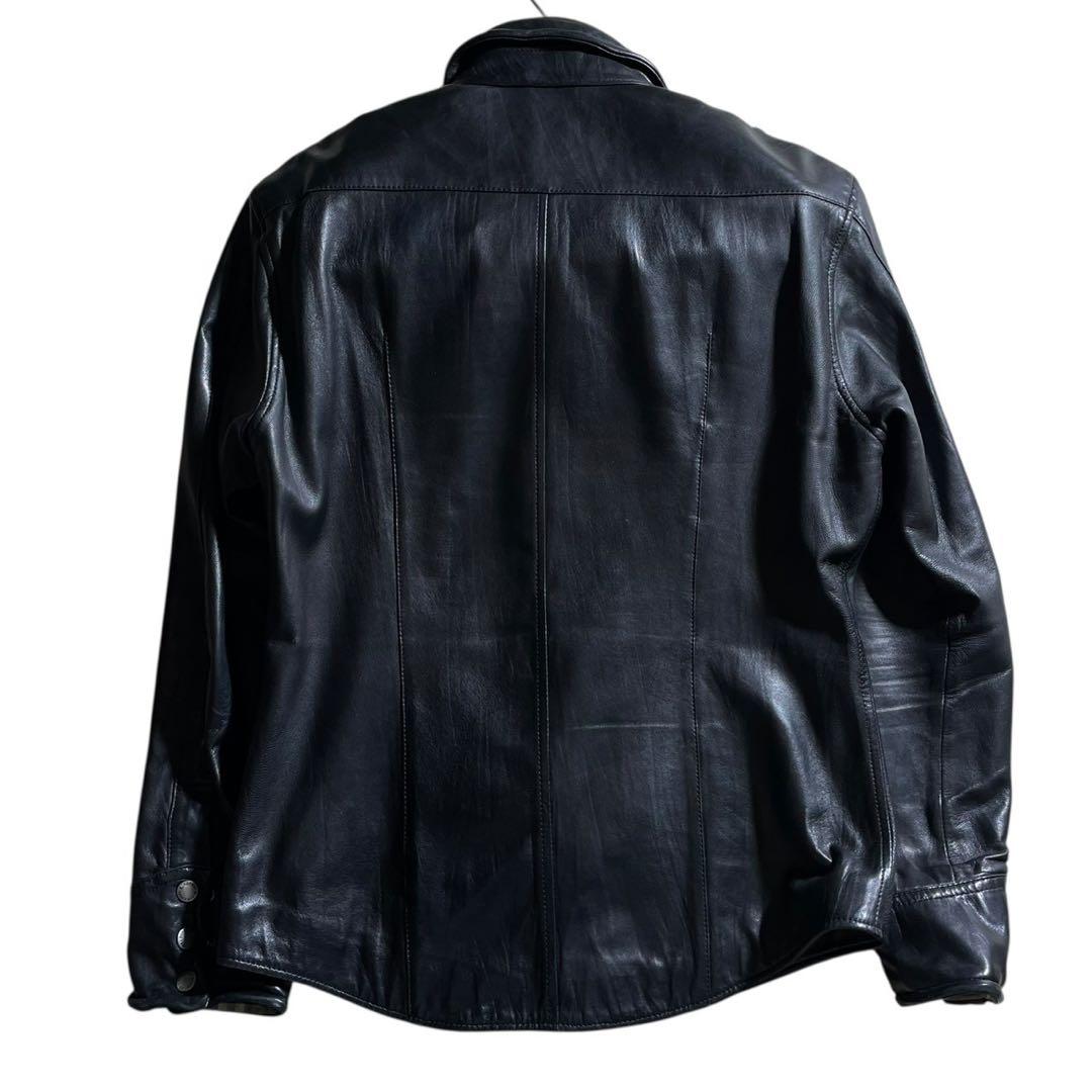 ①バーバリーブラックレーベル レザージャケット ノバチェック 羊革 黒