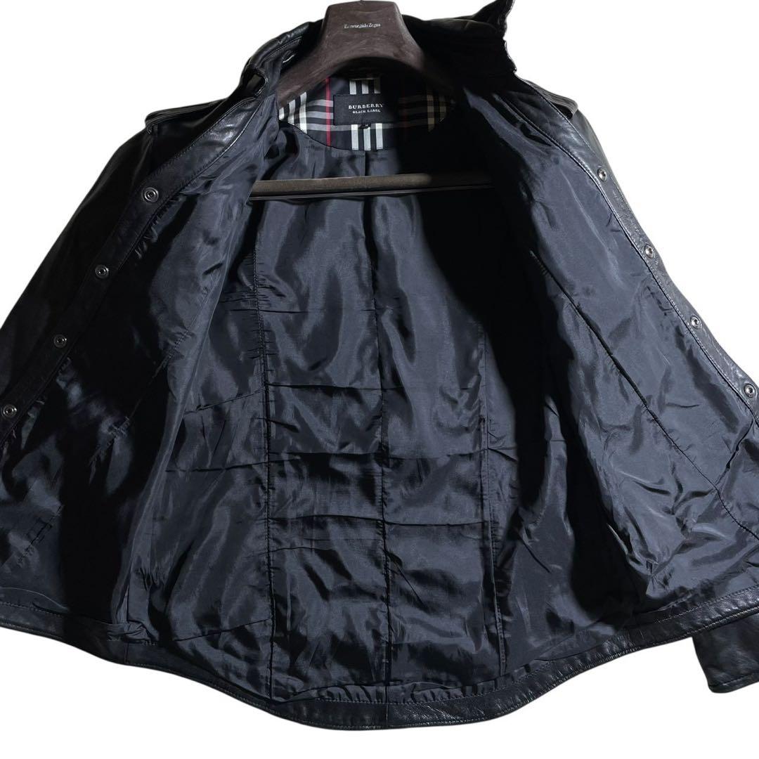 ①バーバリーブラックレーベル レザージャケット ノバチェック 羊革 黒