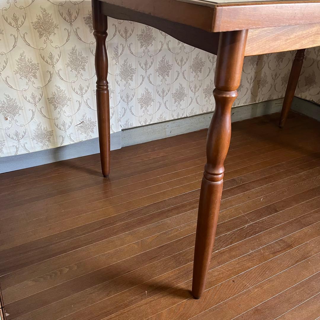 【アンティーク】昭和レトロ 大理石柄 木製ダイニングテーブル 石目天板 古民家