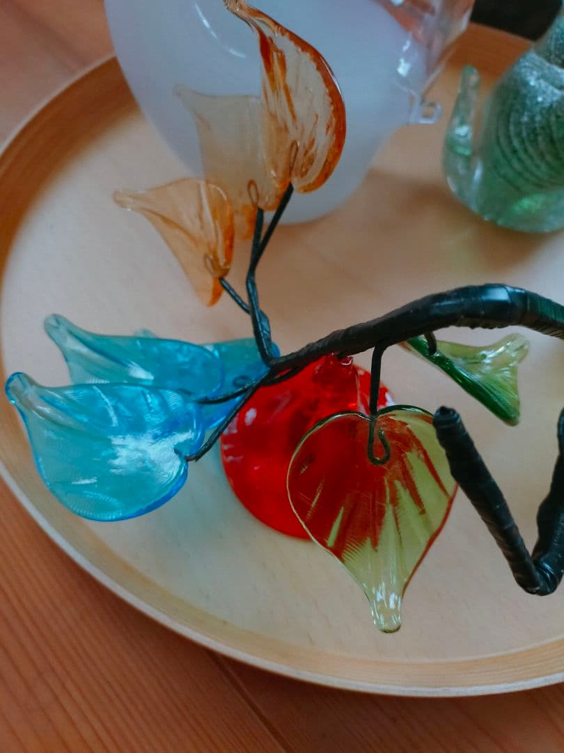 IDEE 秋山花 アート 琉球ガラス 白鳥 猫 フラワーベース