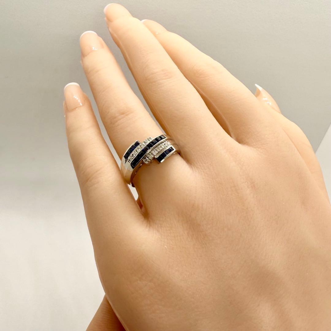 Pt900 ブルーサファイア 0.57ct ダイヤ 0.10ct リング