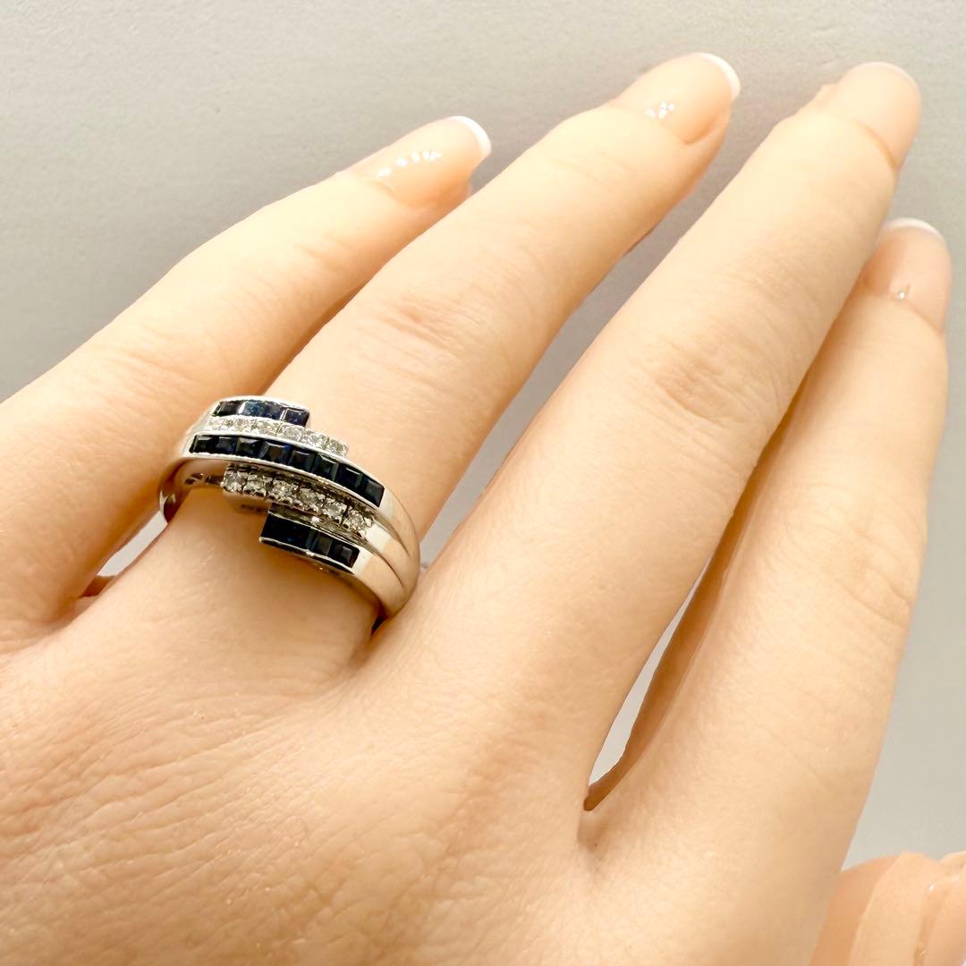 Pt900 ブルーサファイア 0.57ct ダイヤ 0.10ct リング